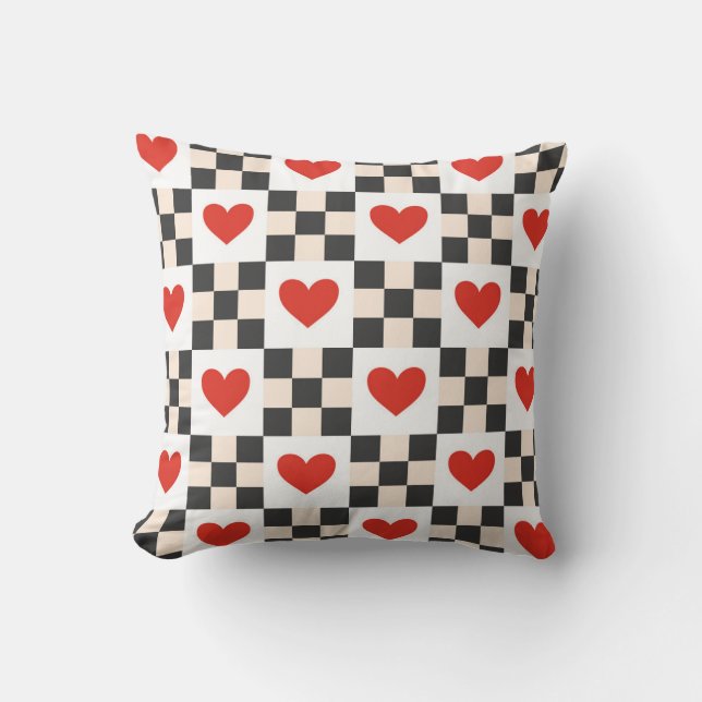 Checkboard Hearts Throw Pillow (Front)