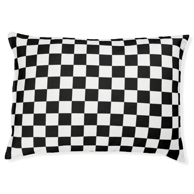 Checked Black and White Checkered Check Pattern Pet Bed (Front)