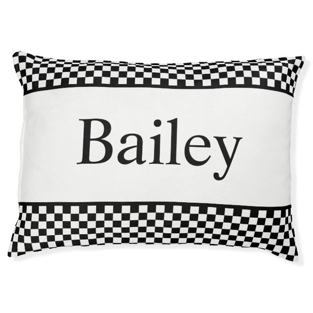 Checked Black and White Personalized Pet Bed (Front)