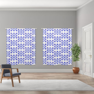 Checked Blue and White Diamond Shape Blackout Curtains