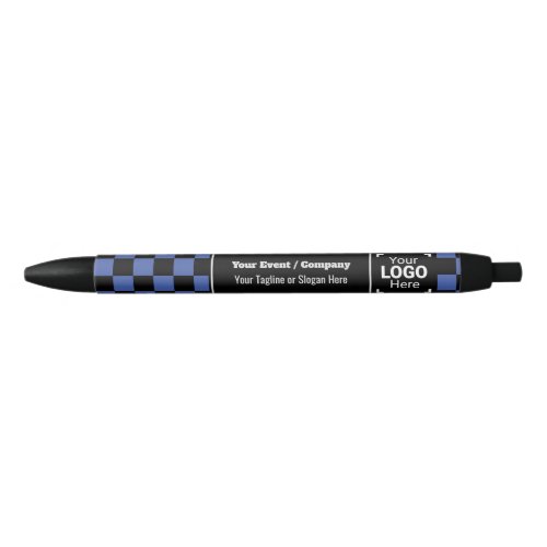 Checked Blue Company Logo Fun Conference Giveaway Black Ink Pen