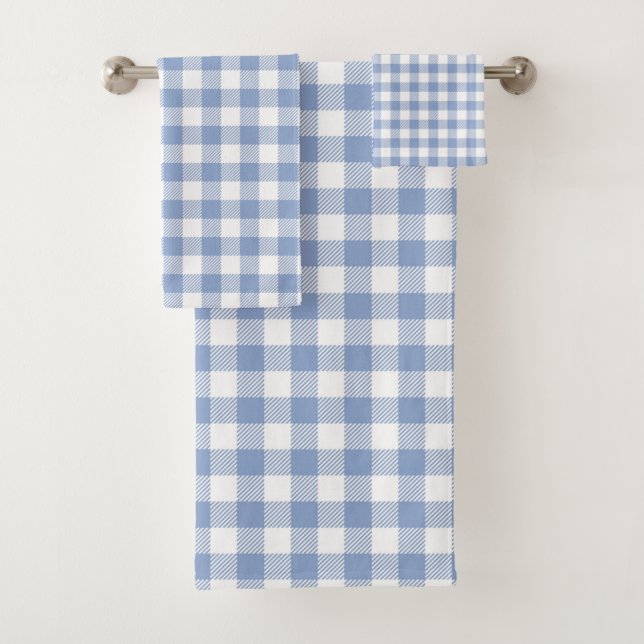 Checked Blue Gingham Classic Pattern Bath Towel Set (Insitu)