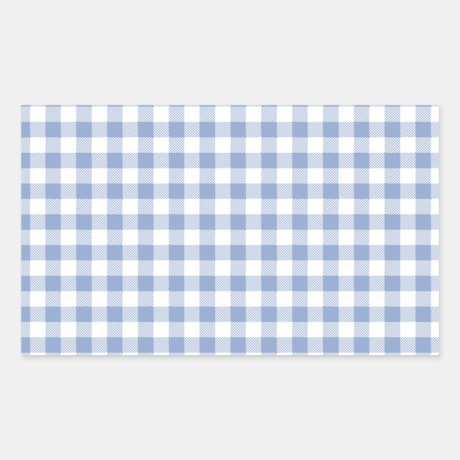 Checked Blue Gingham Classic Pattern Rectangular Sticker (Front)