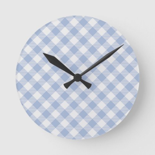 Checked Blue Gingham Classic  Round Clock