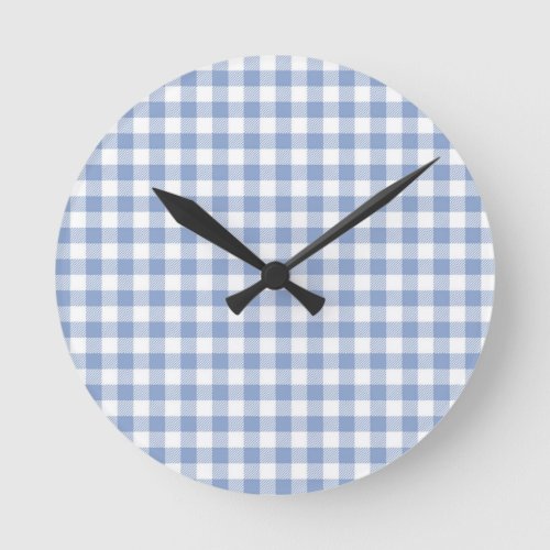 Checked Blue Gingham Classic  Round Clock