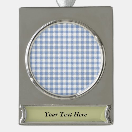 Checked Blue Gingham Classic  Silver Plated Banner Ornament