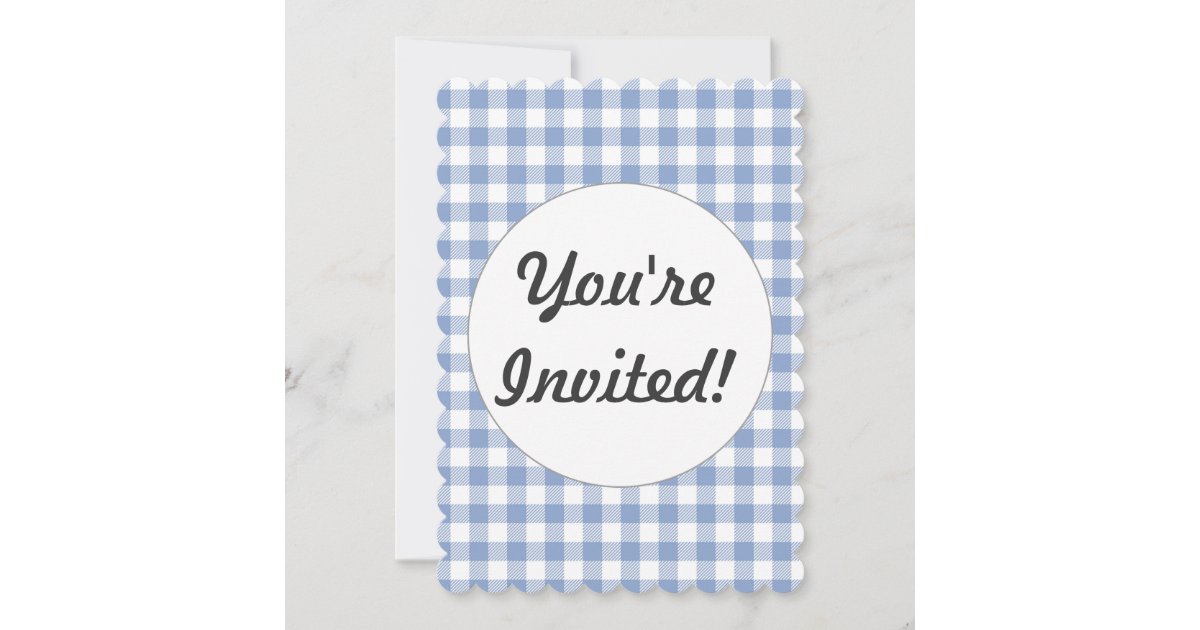 Checked Blue Gingham Invitation Zazzle