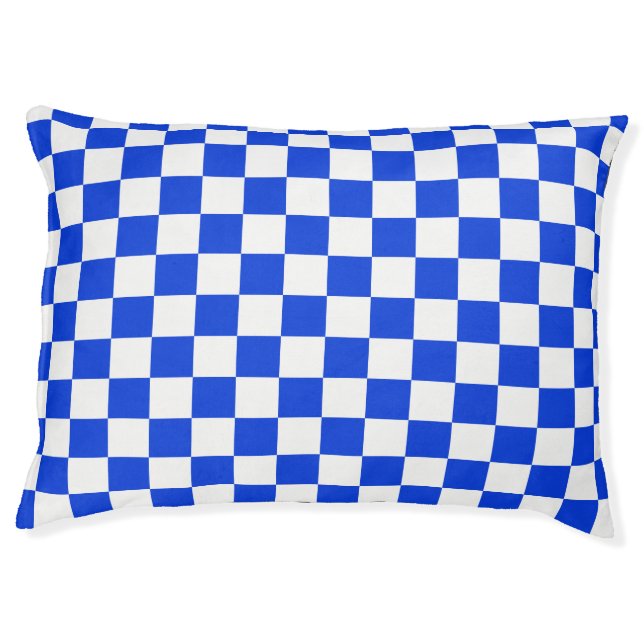 Checked Checkered Check Pattern in Royal Blue Pet Bed (Front)