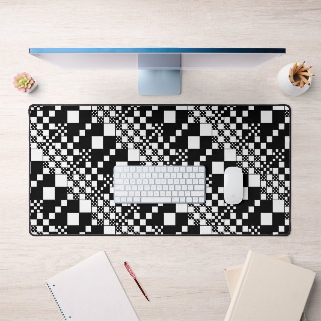 Checked, Checks - Black and White Desk Mat (Office 1)