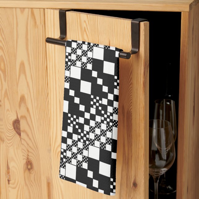 Checked, Checks - Black and White Kitchen Towel (Thirds Fold)