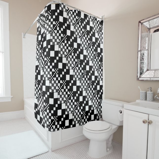 Checked, Checks - Black and White Shower Curtain (In Situ)