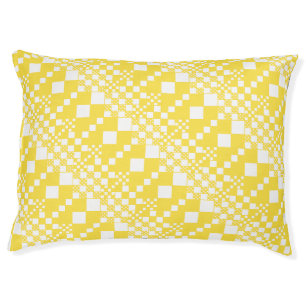 Checked, Checks in Lemon Yellow and White Pet Bed
