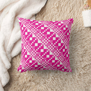 Checked, Checks in Magenta and White Throw Pillow
