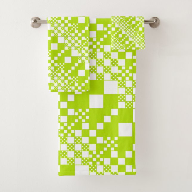  Checked, Checks - Lime Green and White Bath Towel Set (Insitu)