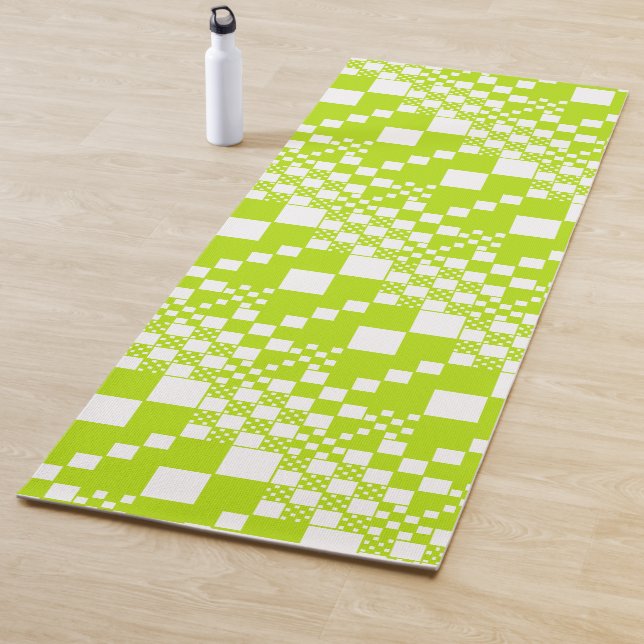  Checked, Checks - Lime Green and White Yoga Mat (In Situ)
