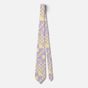 Checked, Checks - Pastel Yellow and Purple Neck Tie
