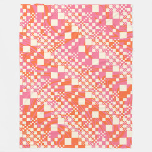 Checked, Checks - Pink, Orange and Cream Fleece Blanket