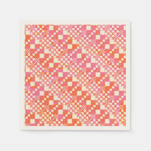 Checked, Checks - Pink, Orange and Cream Napkins