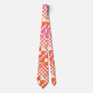 Checked, Checks - Pink, Orange and Cream Neck Tie