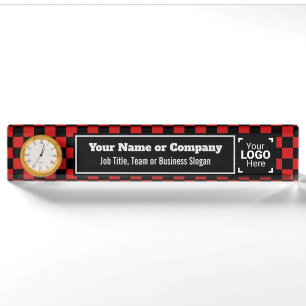 Checked Classic Red & Black: Modern Business Style Desk Name Plate