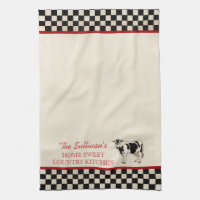 Checked Country Cow Personalized Kitchen Towels