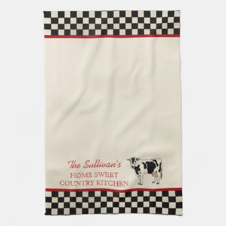 Checked Country Cow Personalized Kitchen Towels