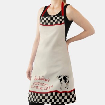 Checked Country Cow - Smudged Rustic Monogram Apron by TrendyKitchens at Zazzle