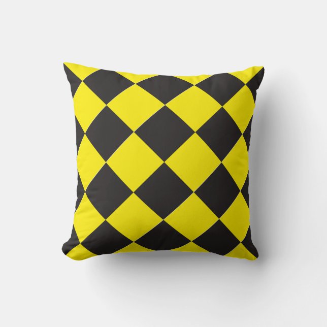Checked Diamond Yellow and Black Throw Pillow (Front)