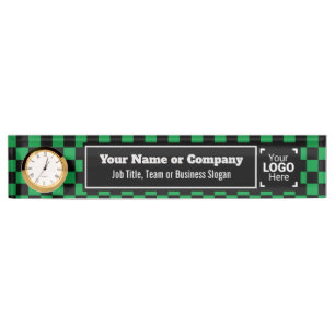 Checked Green & Black - Modern Business Style Desk Name Plate