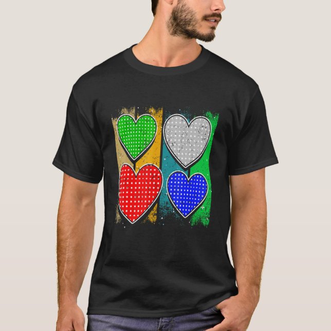 Checked Hearts With Love For Couples Valentine's D T-Shirt (Front)