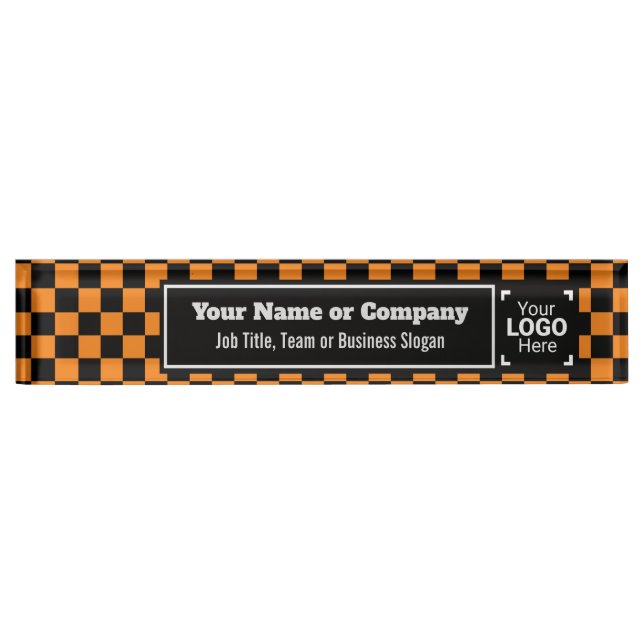 Checked Orange & Black - Modern Business Style Desk Name Plate (Front)
