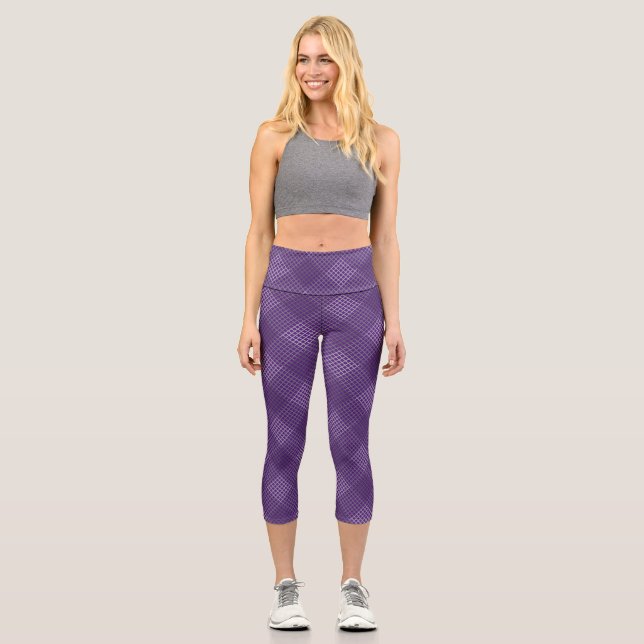 Checked pattern diagonal 2 tones b Purple Capri Leggings (Front)