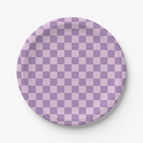 Checked Pattern in Double Light Purple Paper Plates