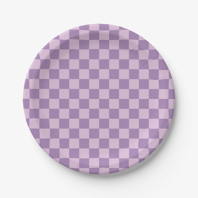 Checked Pattern in Double Light Purple Paper Plates (Front)