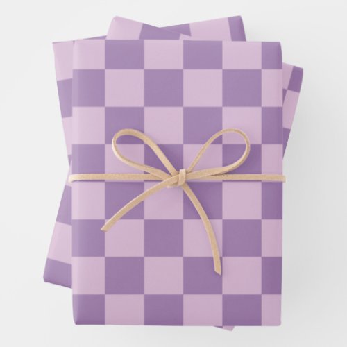 Checked Pattern in Double Light Purple Wrapping Paper Sheets