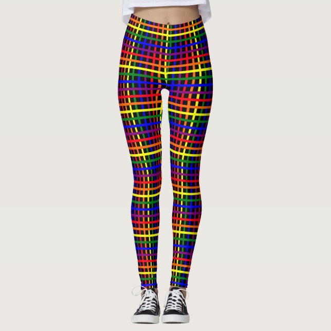 Checked Pattern Pride Colors Leggings (Front)