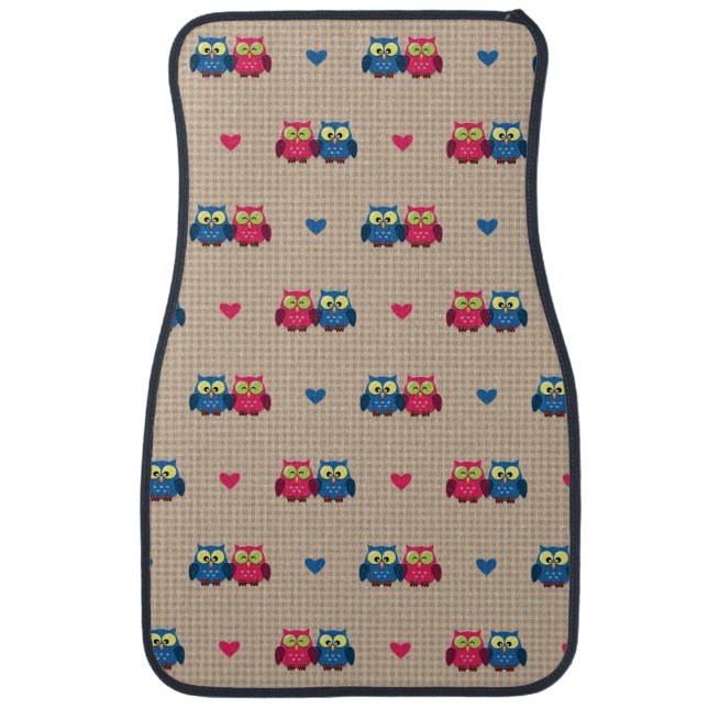 Checked pattern with love owls car floor mat (Front)