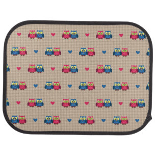 Checked pattern with love owls car mat