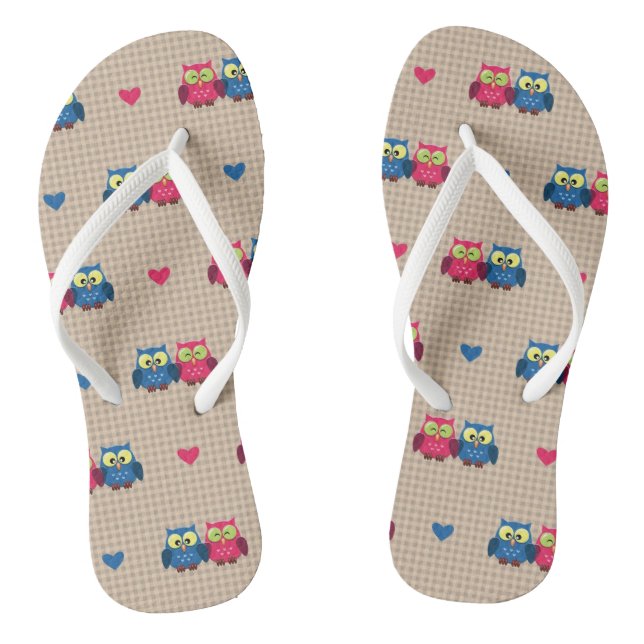 Checked pattern with love owls flip flops (Footbed)