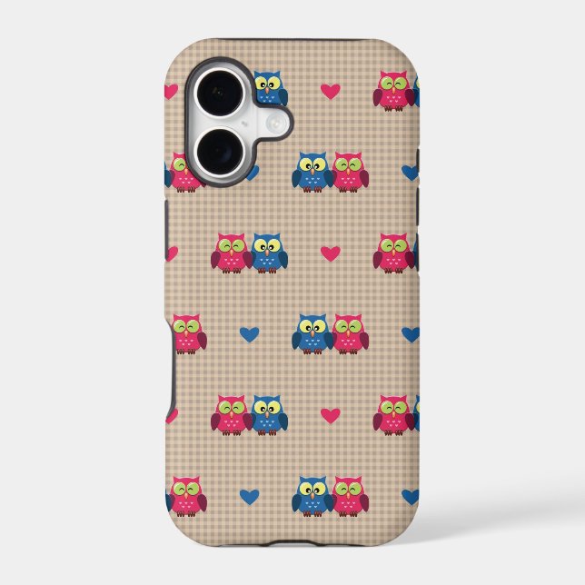 Checked pattern with love owls iphone case (Back)