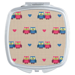 Checked pattern with love owls makeup mirror