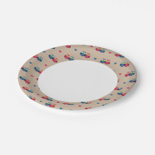 Checked pattern with love owls paper plates