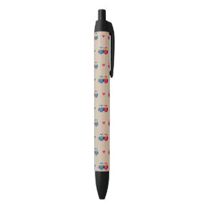 Checked pattern with love owls pen