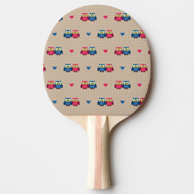 Checked pattern with love owls Ping-Pong paddle (Front)