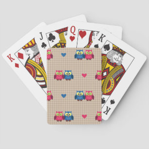 Checked pattern with love owls poker cards