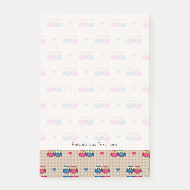 Checked pattern with love owls post-it notes (Front)