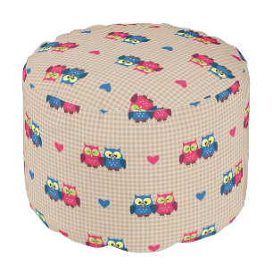 Checked pattern with love owls pouf