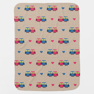 Checked pattern with love owls receiving blanket