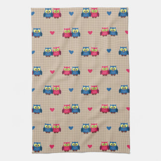 Checked pattern with love owls towel