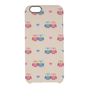 Checked pattern with love owls clear iPhone 6/6S case